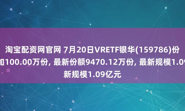 淘宝配资网官网 7月20日VRETF银华(159786)份额增加100.00万份, 最新份额9470.12万份, 最新规模1.09亿元